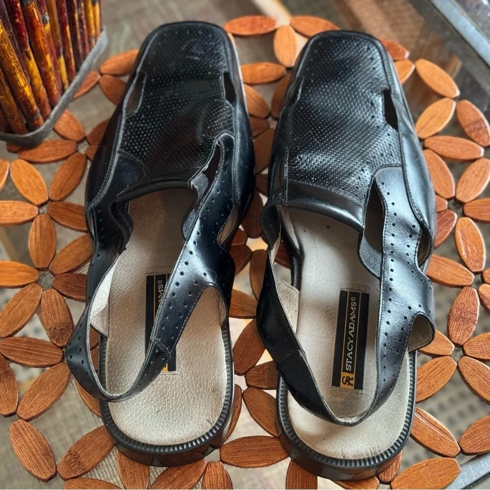 Stacy Adams Black Perforated Cap Toe Slingback City Sandal Size 13